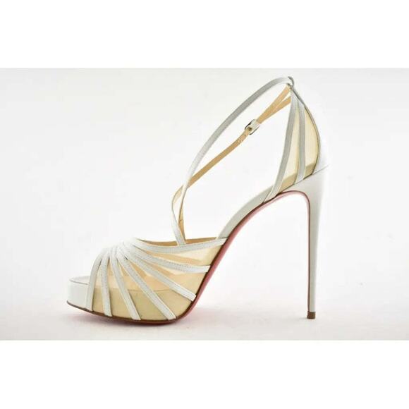 Christian Louboutin Filamenta 120 White Nude Mesh Cross Ankle Strap Heel Pump 42 - Picture 9 of 12